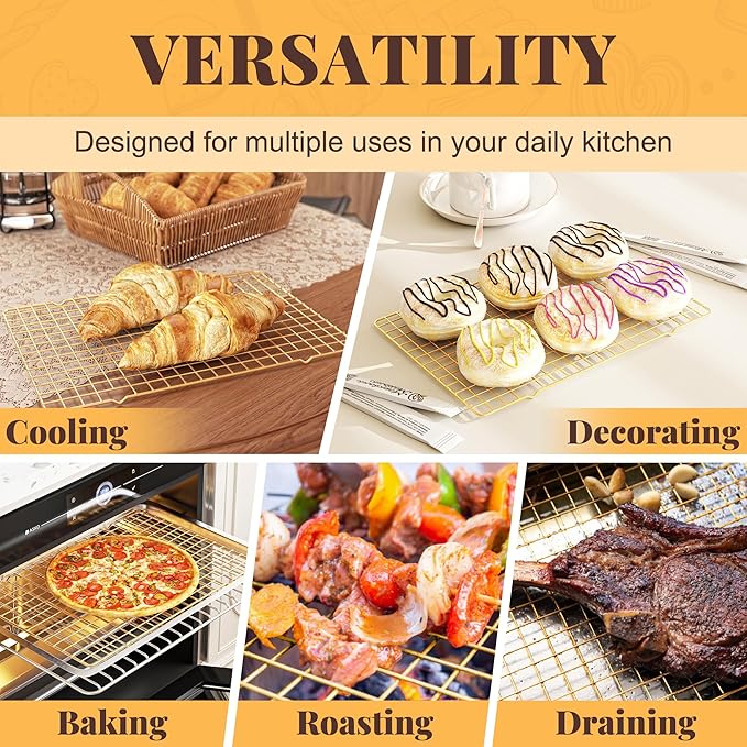 Cooling Racks for Cooking and Baking - 2 PCS 10" x 15" Grid Wire Baking Rack for Oven Cooking, Baking, Grilling, Roasting - Dishwasher Safe Bacon Rack - Fits Jelly Roll Cookie Sheet Pan