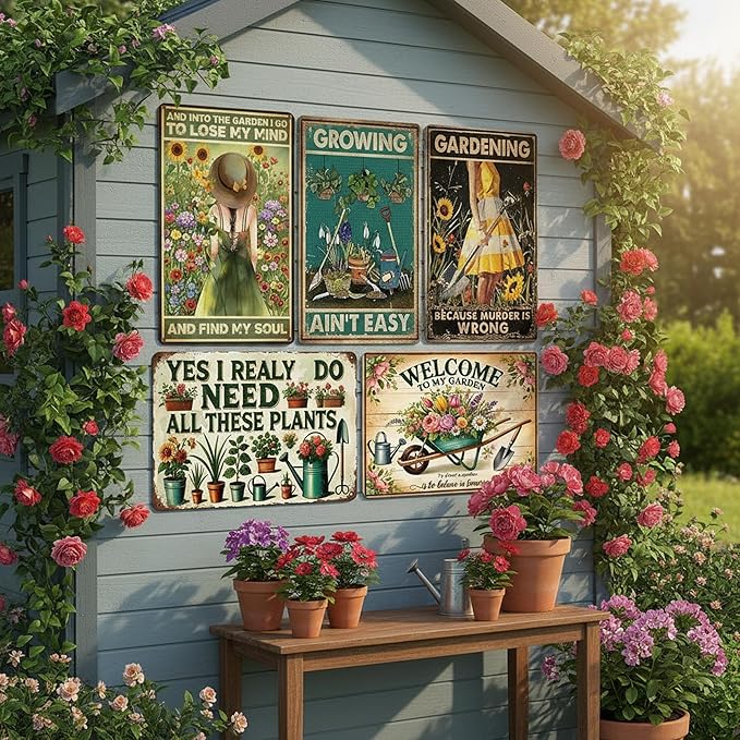 Metal Garden Decor - Funny metal signs, Women's Garden Gifts Vintage Gardening Signs for Yard, Backyard, Patio & Porch Decor, 8" x 12"