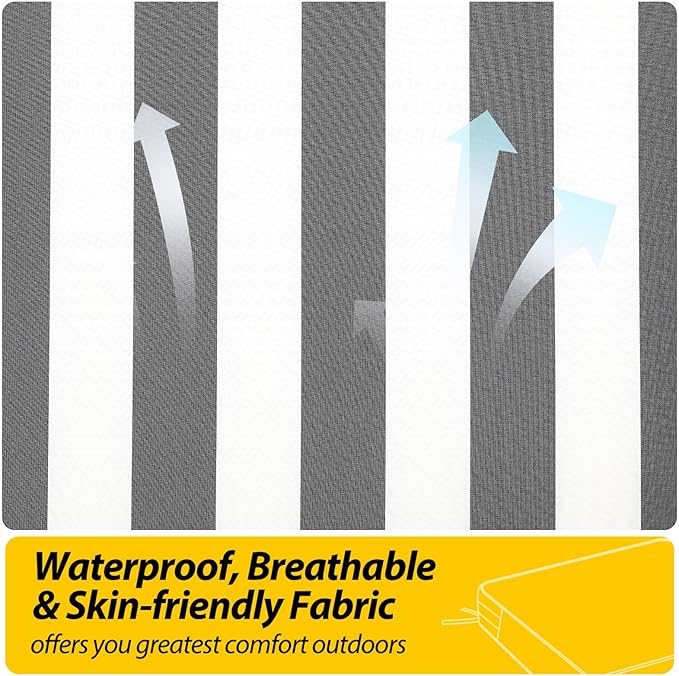 AAAAAcessories Outdoor Seat Cushions for Chairs, Waterproof, Fade-Resistant, 22" x 22" x 3", Patio Furniture Replacement Cushions, Set of 2, Gray Cabana Stripe