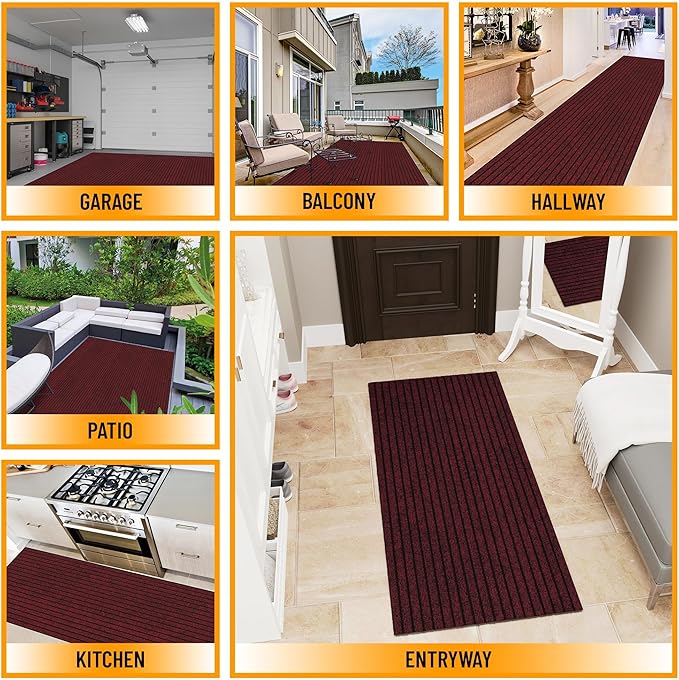 Ottomanson Front Door Mat – Non Slip Scraper Mud Mat for High Traffic Entryways, RV & Patio – Dirt Trapping and Durable for Indoor & Outdoor Use – 2'7" x 2' – Red