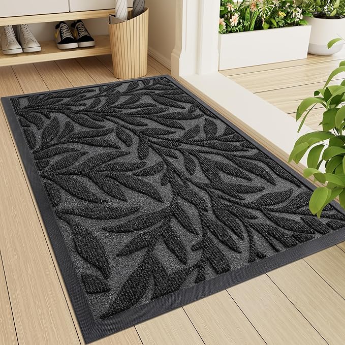 Smiry Front Door Mat Indoor Outdoor Entrance, Heavy Duty Natural Rubber, Trap Dirt and Moisture, Non-Slip Doormats, Low Profile, Easy Clean Patio Porch Entryway Mat, 47x17, Black