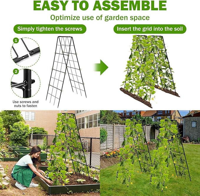 2 Pack 50" Tall A Frame Trellis for Climbing Plants Outdoor (50" X 17") – Heavy Duty Garden Adjustable Trellis, Metal Trellis for Cucumbers, Beans, Tomatoes, Grapes, and Vining Vegetables