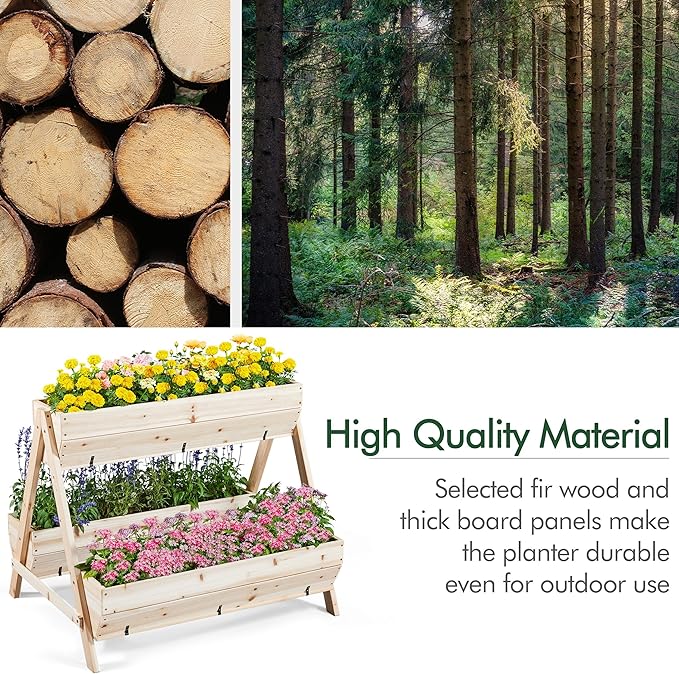 Yaheetech 44 x 36.5 x 35.5 Wooden Raised Garden Bed with Legs 3 Tiers Raised Garden Beds Outdoor Elevated Planter Boxs Outdoor for Flowers, Vegetables, Herbs, 1pc