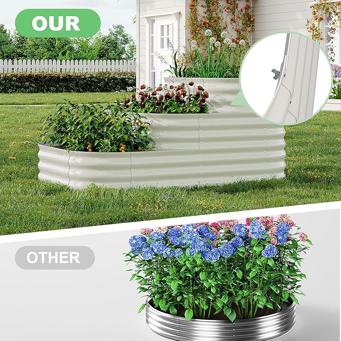 CABIHOME 30.7" Deep Galvanized Steel Raised Garden Bed, Open-Base Expandable Planter Box, Family-Friendly Gardening Kit for Veggies/Flowers, 5x3.5x2.5 Ft, White