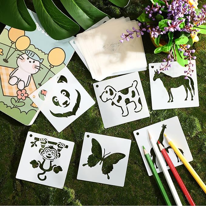 Augshy 56 Pieces Animal Stencils for Painting, 3 Inch Reusable Cute Animal Stencils for Drawing on Wood Rocks Canvas Fabric DIY Craft Card Glass Pottery