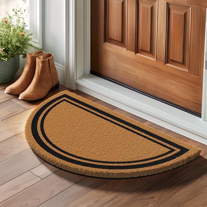 Barnyard Designs Natural Coco Coir Doormat Welcome Mat for Front Door & Outdoor Entrance, Large Door Mat for Indoor Entrance or Porch Entry, Brown (17x30, Border)