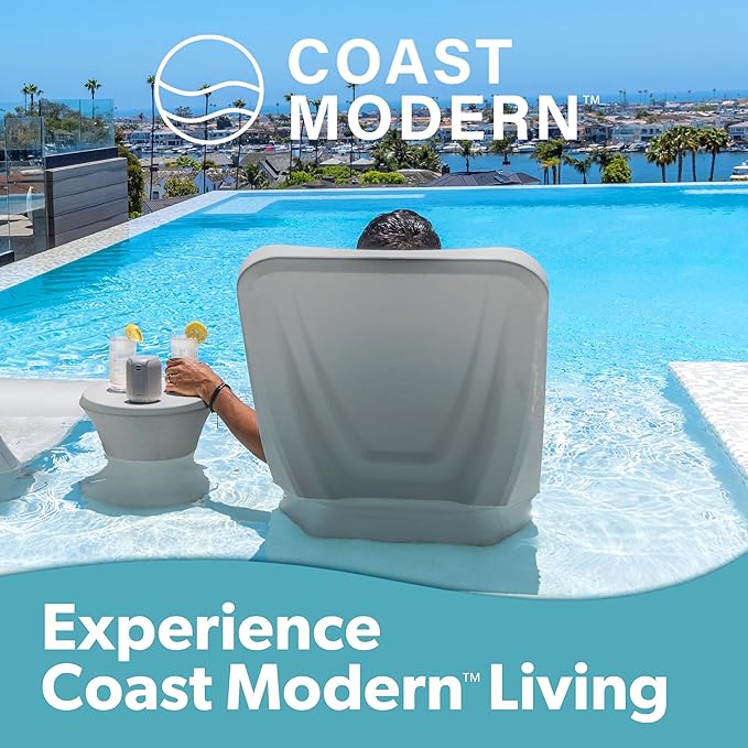 GoSports Coast Modern in Pool Lounge Chair - Waterproof & Weighted Chaise Lounger - Outdoor Pool Furniture for Patio or in Baja Shelf - Gray