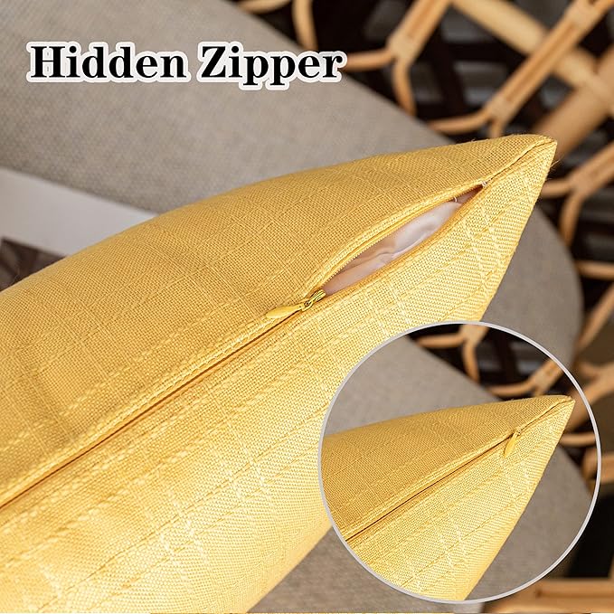 Kevin Textile Pack of 2 Decorative Outdoor Waterproof Pillow Covers Garden Checkered Cushion Sham Throw Pillowcase Shell for Patio Tent Couch 20x20 Inch Yellow