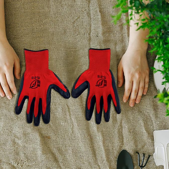 100 Pack Gardening Gloves Bulk for Men Women, Breathable Nitrile Rubber Coated Garden Gloves Dipped Gripping Work Gloves for Construction, Gardening