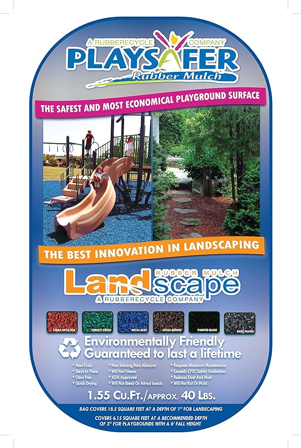 Playsafer Rubber Mulch Nuggets Protective Flooring for Playgrounds, Swing-Sets, Play Areas, and Landscaping (2,000 LBS - 77 CU. FT, Brown)