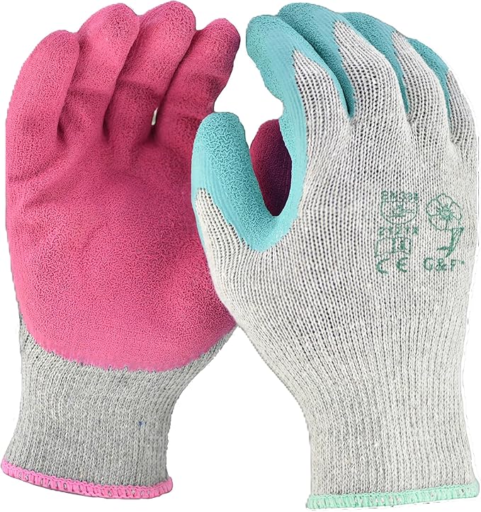 G & F Rubber Latex Double Coated Work Gloves for Construction, gardening gloves, heavy duty Cotton Blend