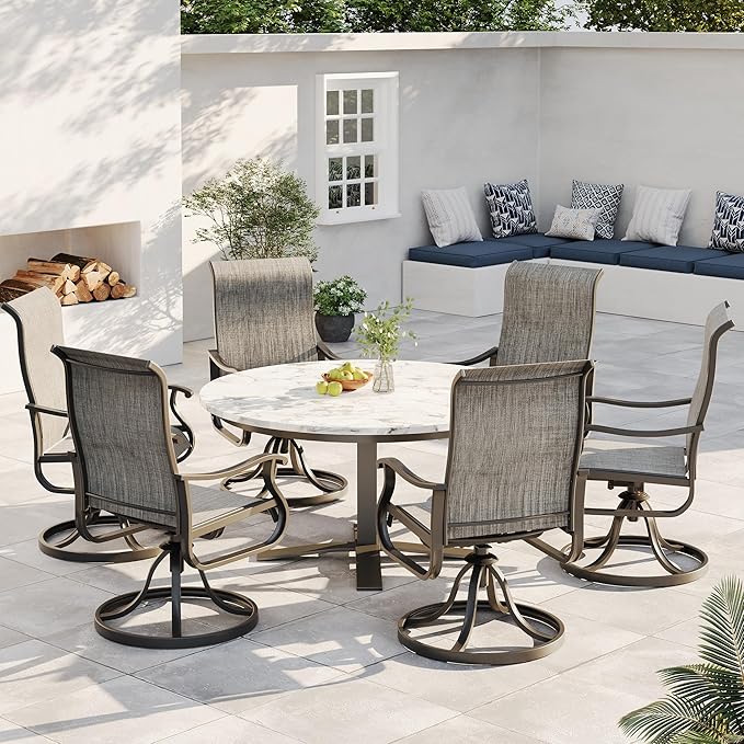 Patio Swivel Chairs Set of 6, Outdoor Dining Chairs with High Back, All-Weather Swivel Rocker Chair for Lawn, Porch or Garden (Grey)