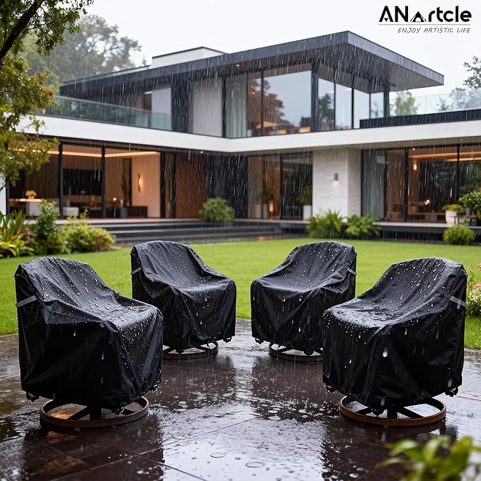 Swivel Patio Chair Cover 4 Pack,600D Waterproof Heavy Duty Outdoor Chair Cover(35 W x 37 D x 36 H inches),Patio Furniture Covers,Outdoor Furniture Covers Waterproof,Black