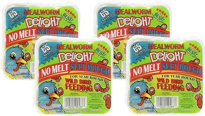 C&S C and S Products 4 Pack of Mealworm Delight No Melt Suet Dough, 11.75 Ounces Each