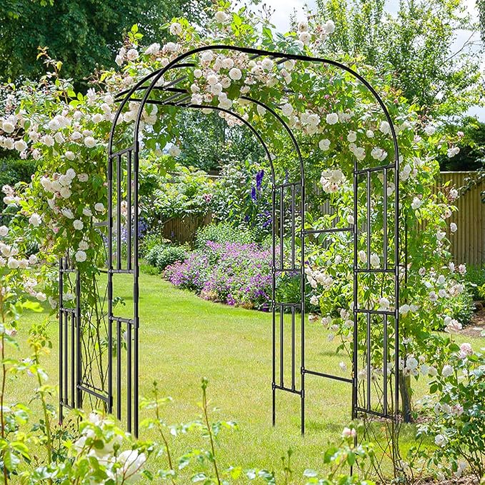Tall Garden Arch Trellis for Climbing Plants, 87in Tall Metal Plant Support Trellis Archway for Climbing Plant Vegetables Cucumber, Outdoor Yard Lawn Garden Arch Tunnel Trellis