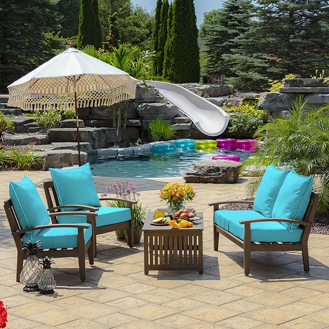Arden Outdoor Foam Deep Seat Cushion Set, 24 in x 24 in, Weather-Proof, Rain-Proof, Fade Resistant Patio Cushion, Bottom and Back Cushion for Chair, Sofa, and Couch Pool Blue Leala