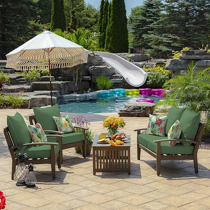 Arden Outdoor Foam Deep Seat Cushion Set, 22 in x 24 in, Weather-Proof, Rain-Proof, Fade Resistant Patio Cushion, Bottom and Back Cushion for Chair, Sofa, and Couch Bright Moss Green Leala