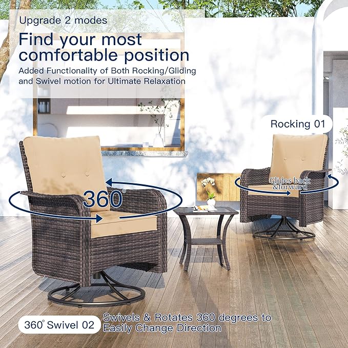 Kullavik 13PCS Outdoor Patio Furniture Set,PE Wicker Rattan Sectional Sofa Patio Conversation Sets with 43" 55000BTU Gas Propane Fire Pit Table,Swivel Rocking Chairs Set,Sand