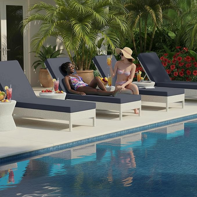 Chaise Lounge Cushions Outdoor Set of 4 - Waterproof and Fade Resistant Sun Lounger Replacement Cushions - Patio Lounger Pads with Removable Cover for Pool, Deck, 72 x 21 x 3 Inch, Dark Grey