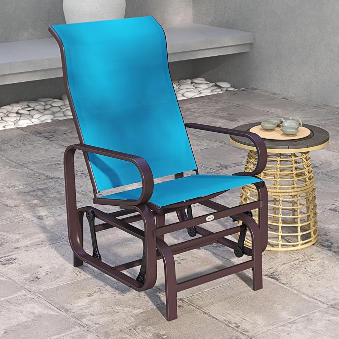 Outsunny Outdoor Glider Chair, Gliders for Outside Patio with Smooth Gliding Mechanism and Lightweight Construction for Backyard, Blue