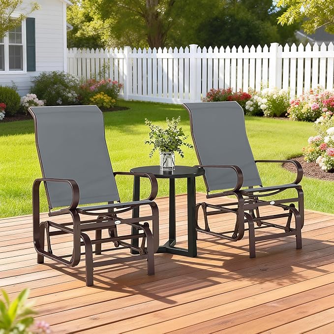 Outsunny Outdoor Glider Chair Set of 2, Gliders for Outside Patio with Smooth Rocking Mechanism and Lightweight Construction for Backyard, Gray