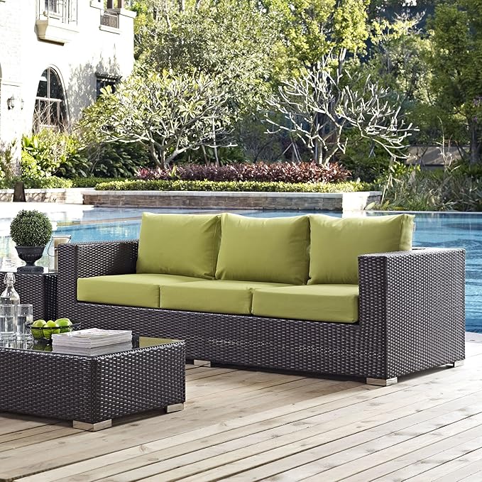 Modway Convene Wicker Rattan Outdoor Patio Sofa in Espresso Peridot