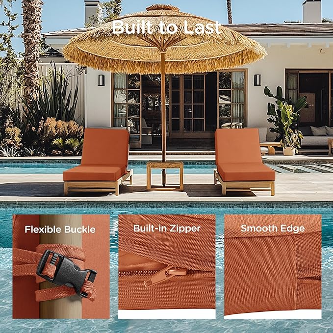 Codi Outdoor Lounge Chair Cushion, Chaise Cushions for Patio Furniture, Double Waterproof Fabric for Pool, Garden, Beach, 72 x 22.5 x 3.5 Inch 1PK Spice