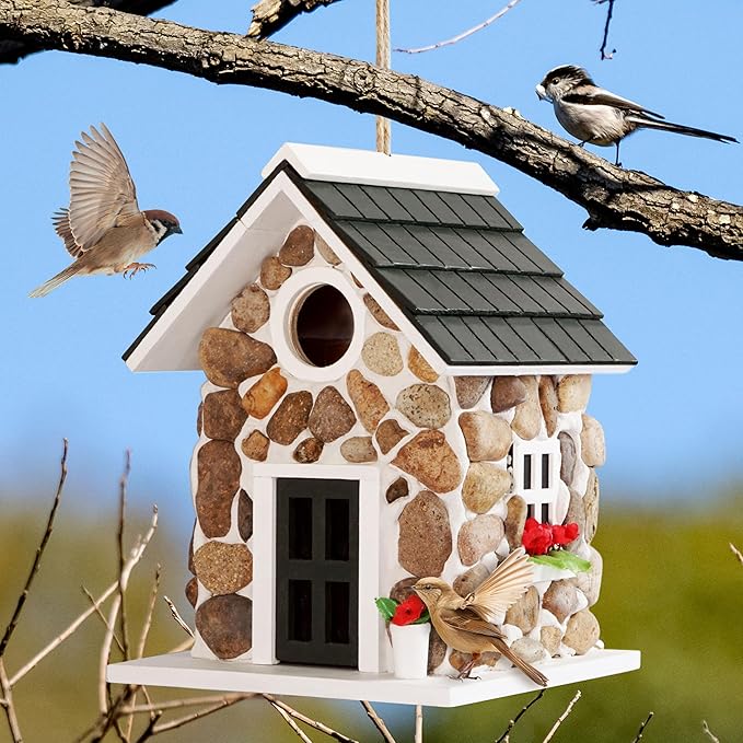MIXUMON Bird Houses for Outside, Outdoor Bird House for Bird Families Bluebird Sparrow Finch Cardinals Hanging Birdhouse for Garden.