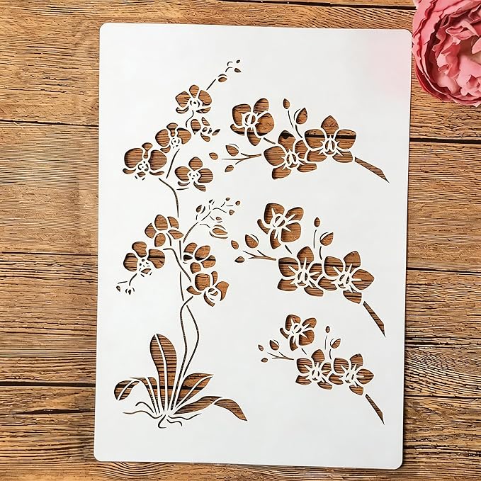 TIAMECH A4 Reusable Orchid Stencil for Painting - Flowers Layering Template, DIY Wall Art, Wood Furniture, Scrapbook & Crafts (8.3x11.7inch)