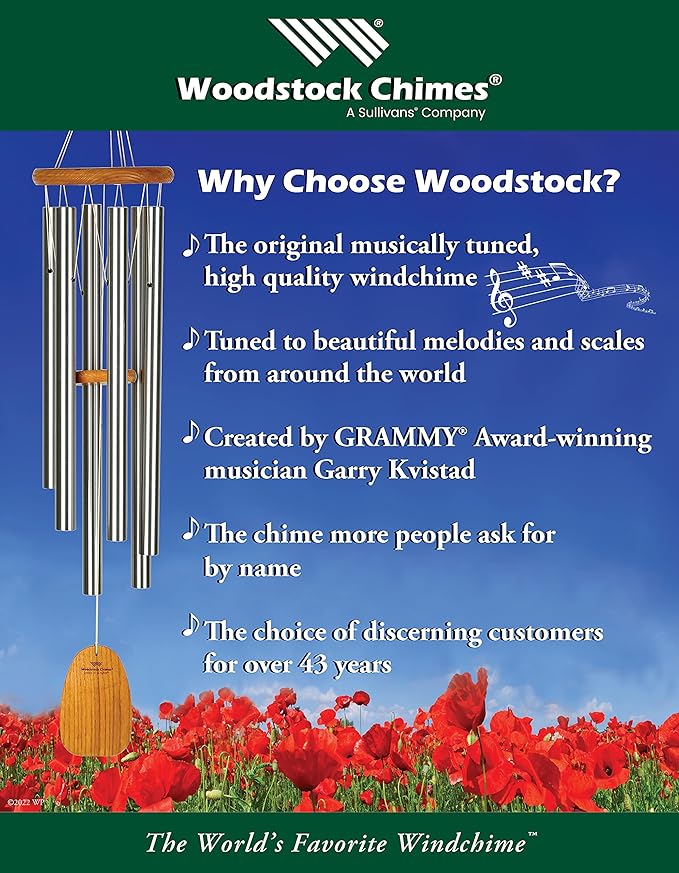 Woodstock Chimes Signature Collection, Bells of Paradise, Silver 44", Decor Designs Wind Chimes for Outdoor, Patio, Home or Garden Décor (BPLS)