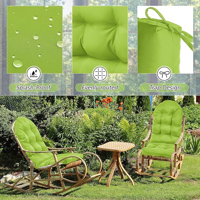 Geelin 4 Pcs Adirondack Chair Cushion High Back Patio Rocking Chair Cushion 44 x 19 x 4 Inch Tufted Weather Resistant Fade Resistant Seat for Patio Rocking Seat (Fruit Green)