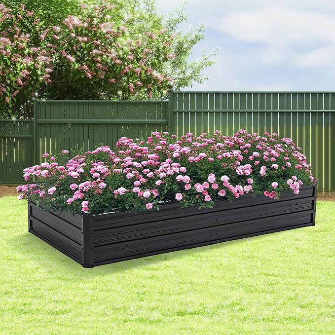 Galvanized Raised Garden Bed 6x3x1ft Outdoor Planter Box Galvanized Steel Garden Bed Kit for Vegetables, Flowers, Herbs and Succulents Black