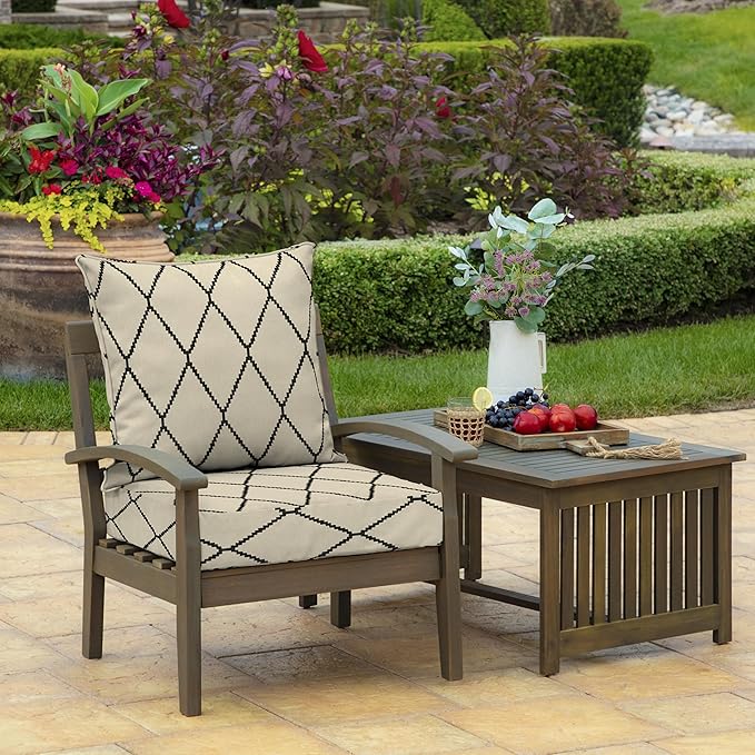 Arden Outdoor Deep Seat Cushion Set, 24 in x 24 in, Patio Cushion for Chair, Sofa, and Couch Tan Diamond Trellis