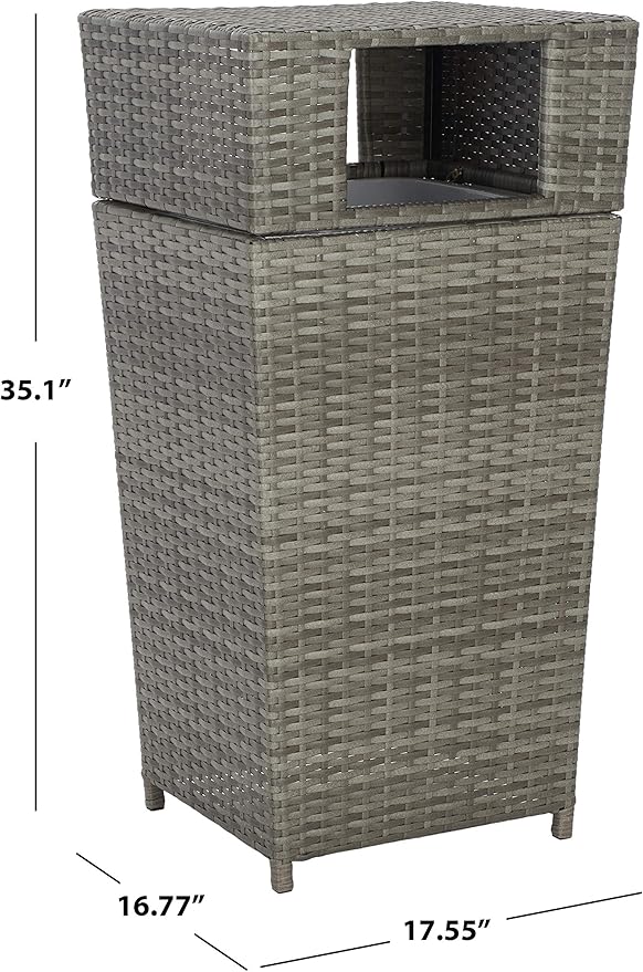 Safavieh Outdoor Collection Mazeli Grey Wicker Trash Bin
