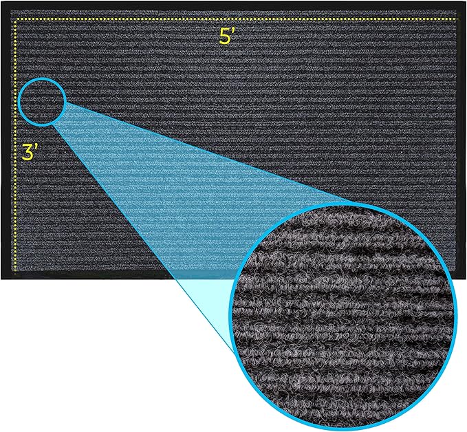 LuxUrux® Durable Rubber 3'x5' Commercial Door Mat - Heavy Duty, Indoor/Outdoor, Easy Clean, Waterproof, Patio, Garage - Commercial Floor Mat for Entry (3 x 5 Feet)