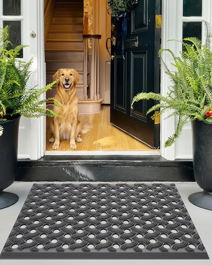 Color&Geometry Super Heavyweight TPE Stormproof Welcome Mat Outdoor, Eco-Friendly Materials Odor-Free Door Mat with Connectors & Non-Slip, All Weather Outside Entrance Barefoot Friendly, 17"x29" Grey