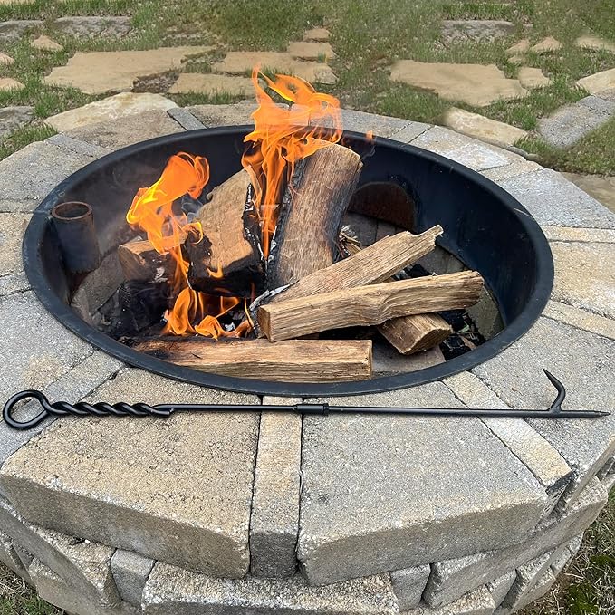 Fire Poker for Fire Pit Outdoor, 26inch Twisted Rope Design Camping Fireplace Poker, Removable and Portable Fire Pit Accessories, Heavy Duty Solid Steel Fireplace Tool Rust-Resistant Black Finish