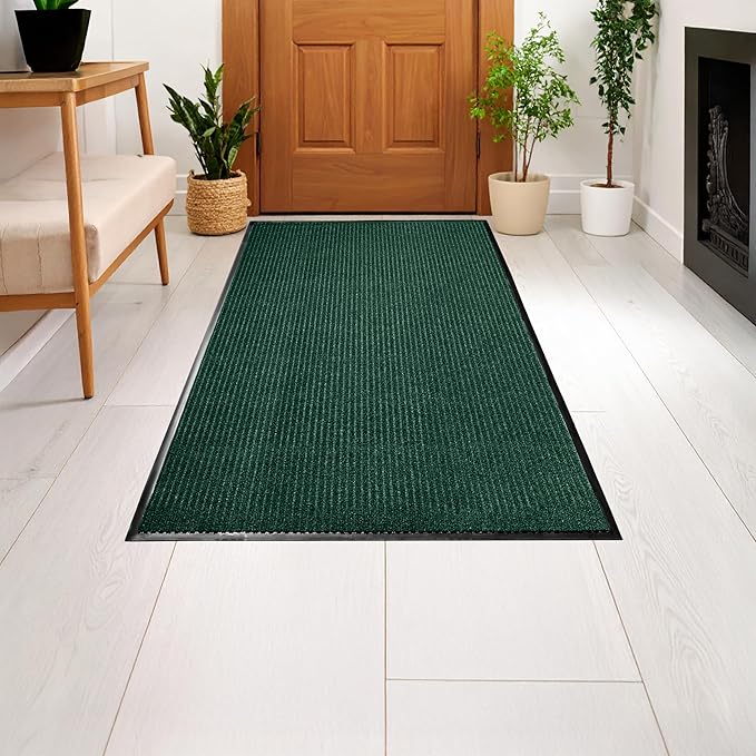 LuxUrux 2x6 ft Heavy-Duty Rubber Door Mat - Stylish, Durable, Waterproof, Low-Profile for High Traffic Areas, Stripped Green