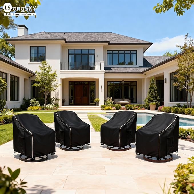 Patio Swivel Chair Cover 4 Pack,Waterproof Heavy Duty Outdoor Chair Covers,Outdoor Swivel Chair Cover for Patio Furniture Covers(33W x 35D x 36H inches),Black