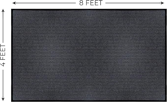 LuxUrux Striped Gray Door Mat - Heavy Duty, Indoor/Outdoor, Waterproof, Low-Profile (4x8 Feet) - Ideal for High Traffic Areas - Stylish Durable Solution