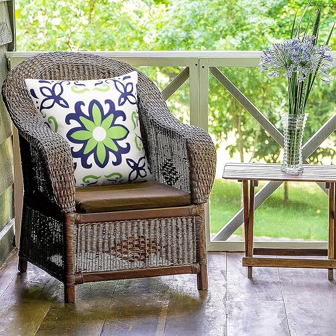 Pyonic Set of 4 Outdoor Pillow Covers 20x20 Waterproof Decorative Throw Pillow Covers Floral Printed Farmhouse Boho Pillowcase for Patio Funiture Garden Navy Blue