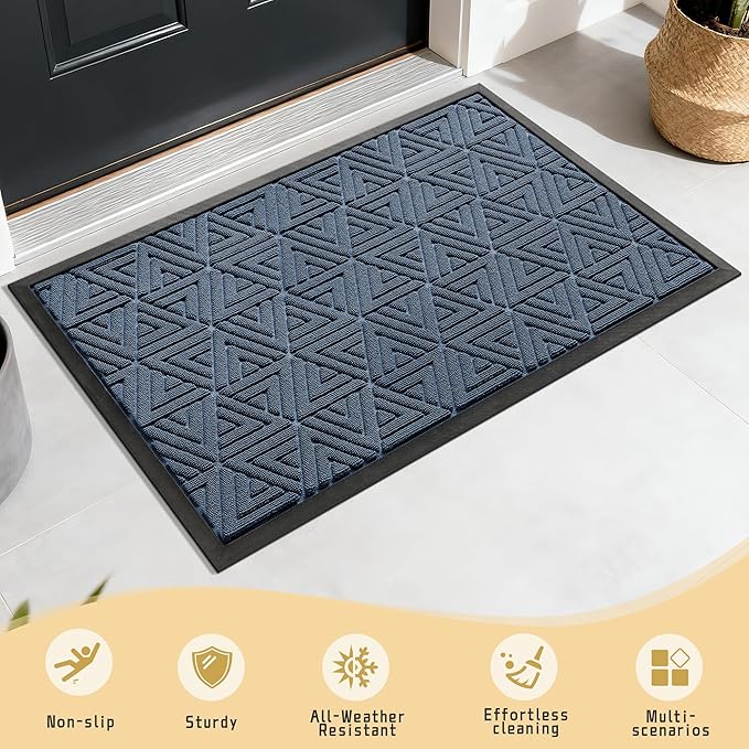 Yimobra Outdoor Mats for Front Door 29.5x17, Stops Mud & Dirt at Entrance, Fits Garage & Patio, All-Weather Waterproof Non Slip Outdoor Indoor Welcome Mat, Blue