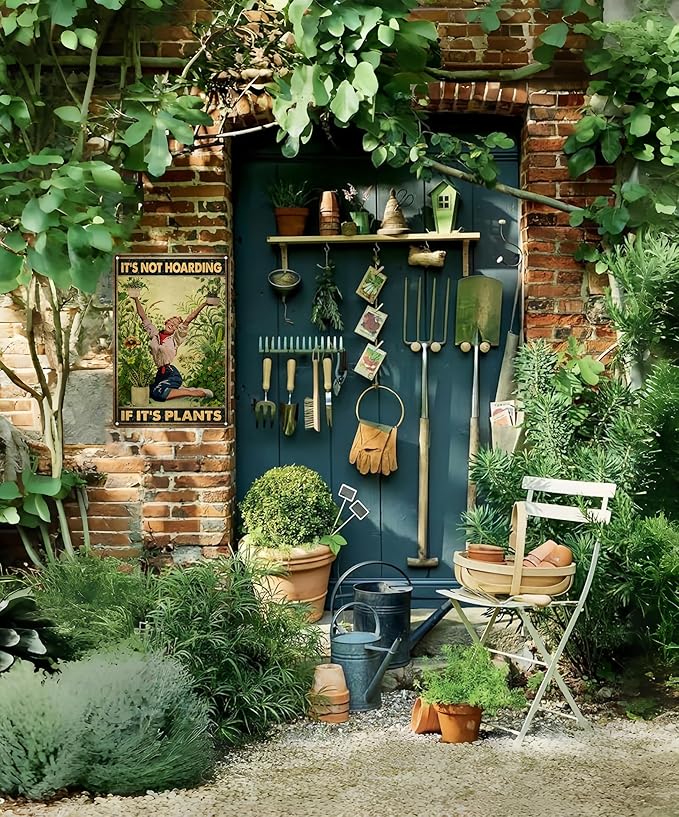 Bestylez Gardening Gifts It‘s Not Hoarding If It's Plants Vintage Garden Signs for Home Garden Greenhouse Living Room Bedroom Yard Backyard Outdoor Decor 8X12 Inch (3066)