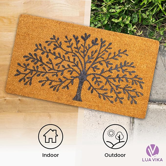 Coir Doormat, 16''x27.5'', Tree of Life, Outdoor Indoor Welcome Mat for Home Entrance