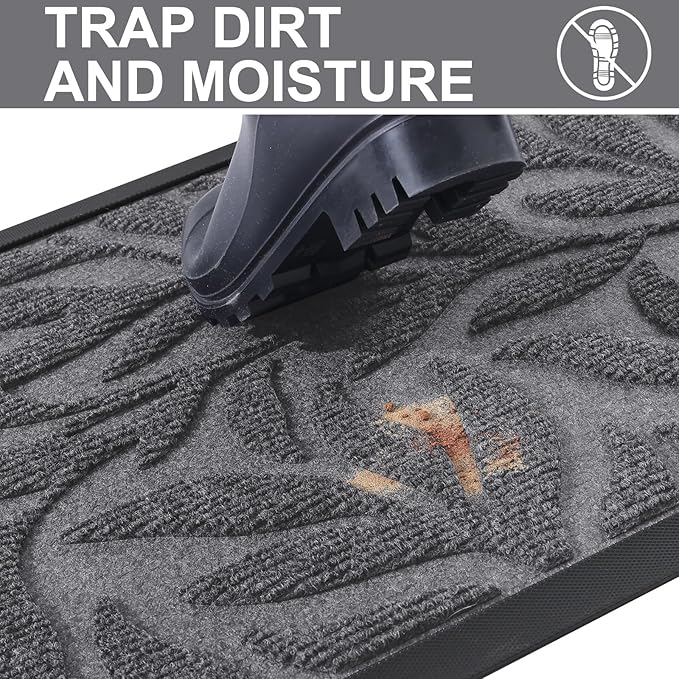 Smiry Front Door Mat Indoor Outdoor Entrance, Heavy Duty Natural Rubber, Trap Dirt and Moisture, Non-Slip Doormats, Low Profile, Easy Clean Patio Porch Entryway Mat, 29.5x17, Silver Grey