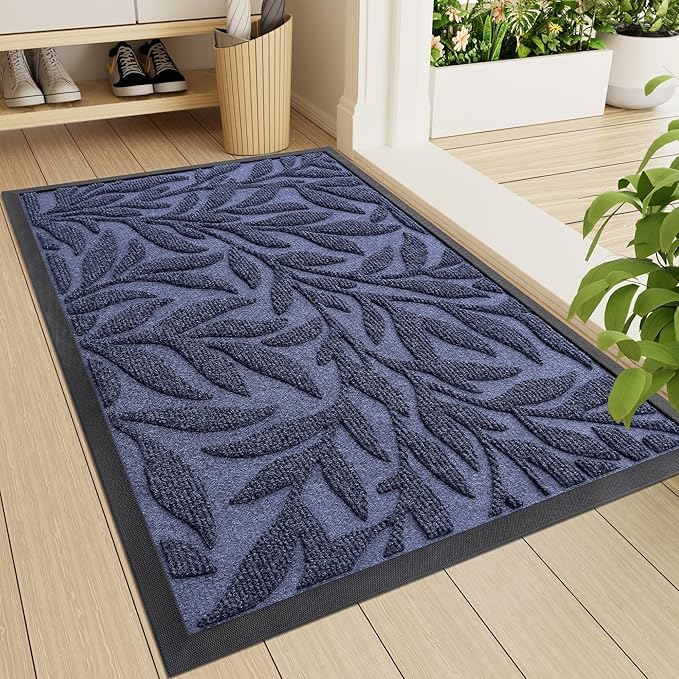 Smiry Front Door Mat Indoor Outdoor Entrance, Heavy Duty Natural Rubber, Trap Dirt and Moisture, Non-Slip Doormats, Low Profile, Easy Clean Patio Porch Entryway Mat, 47x23, Navy