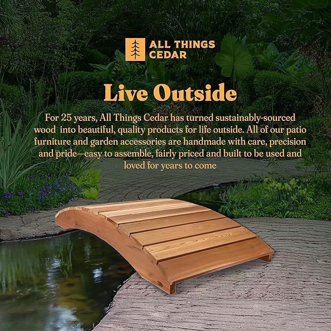 All Things Cedar Wooden Bridge, Outdoor Garden Walkway for Backyard Ponds, 6', Natural - Landscaping Pathway Wood Decor and Accessories for Yard and Patio