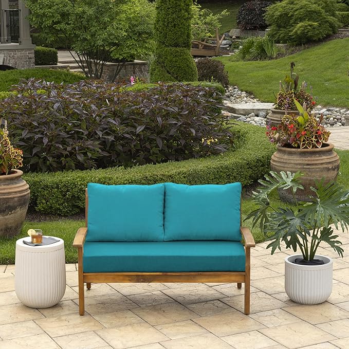 Arden Outdoor Loveseat Cushion Set, 48 x 24, Rain-Proof, Fade Resistant, Cushion Set for Couch, Bench, and Swing Lake Blue Leala