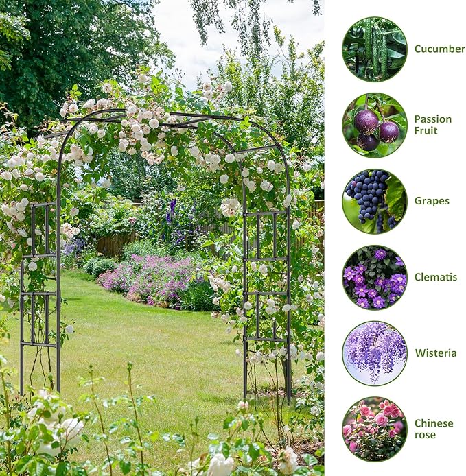Tall Garden Arch Trellis for Climbing Plants, 87in Tall Metal Plant Support Trellis Archway for Climbing Plant Vegetables Cucumber, Outdoor Yard Lawn Garden Arch Tunnel Trellis