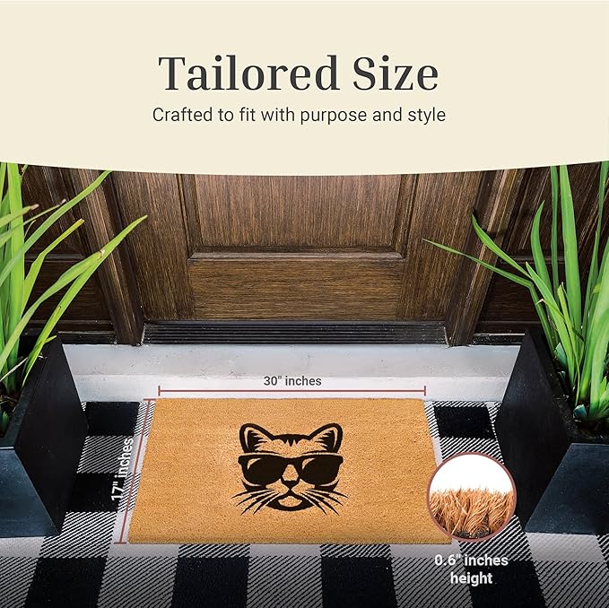 THEODORE MAGNUS Door Mat - Cat Welcome Mat for Front Door with Non-Slip Backing - Durable Doormat - Perfect for Outside Entrance Matt - Outdoor/Indoor - Whiskers Swag - 17" x 30"